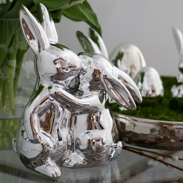 Para srebrnych zajączków - zestaw dekoracyjny
